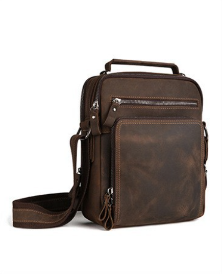 Leather Backpack Vintage - メンズヴィンテージワイルドホースレザーシングルショルダーバッグカジュアル大容量クロスボディバックパック高級本革