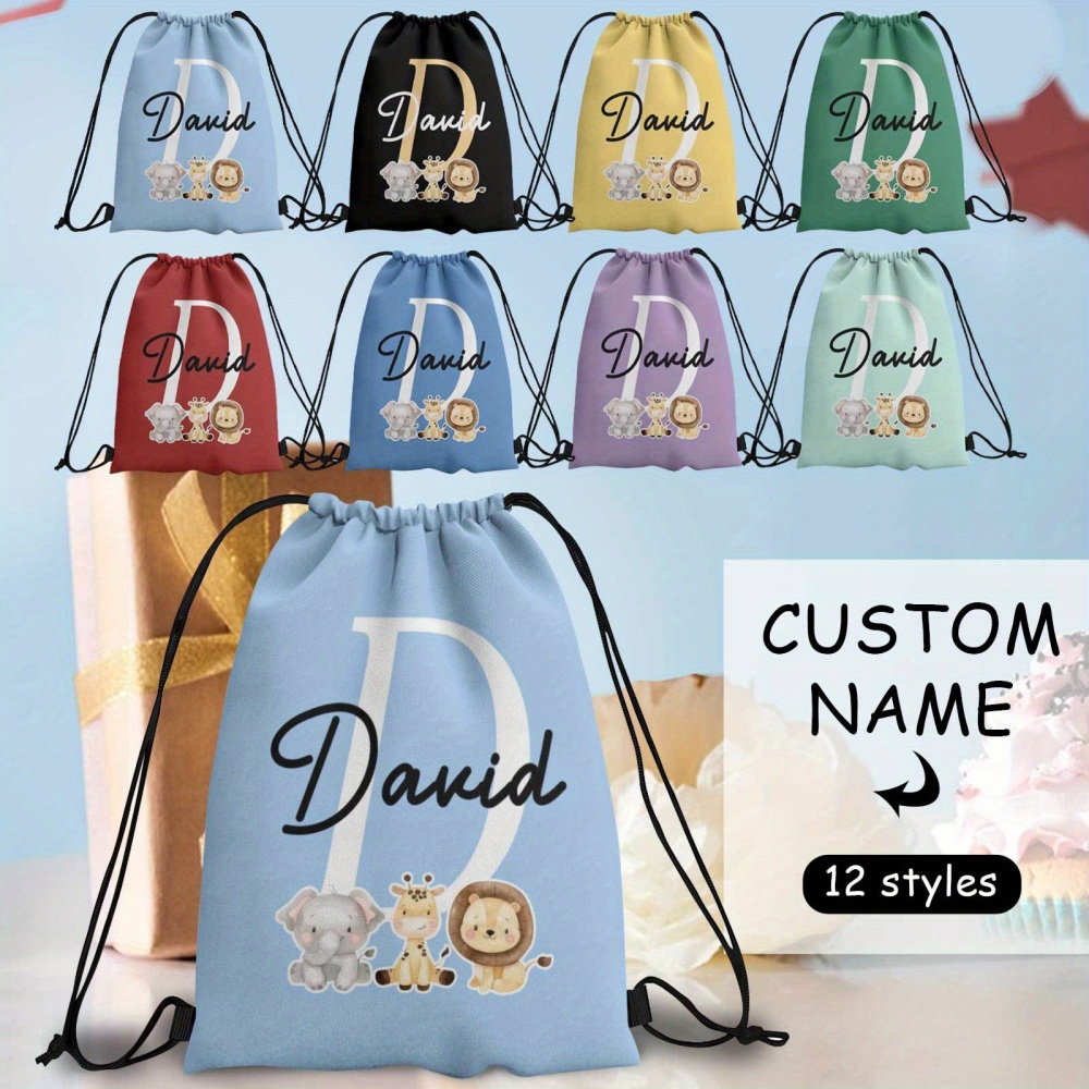 Drawstring Gym Bag - 1個入りのかわいい動物をテーマにしたカスタム名/テキスト入りパーソナライズド巾着バックパック - 軽量トラベルスポーツバッグジムサック収納バッグ
