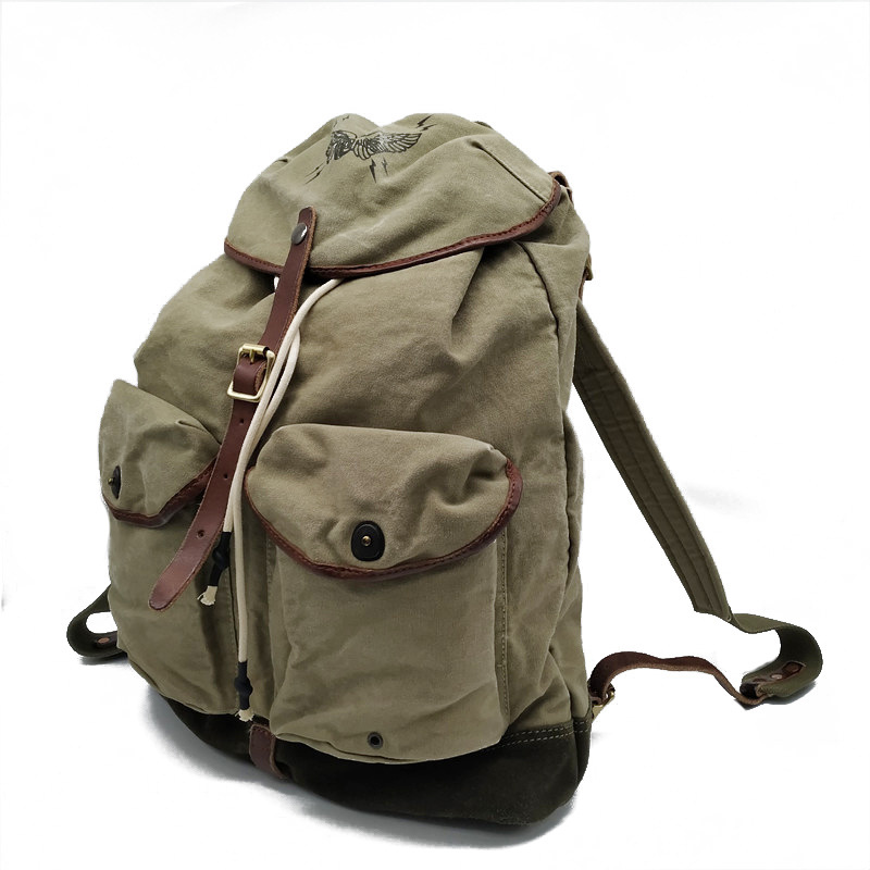 Canvas Backpack Casual - レトロアメリカン高密度キャンバスアウトドアクライミングバックパックカジュアルヴィンテージスタイルダブルショルダーバッグ（若者向け、巾着付き）