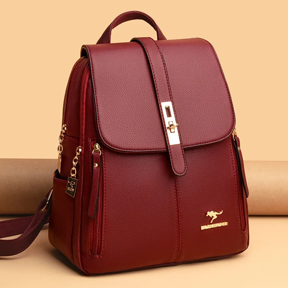 Leather Backpack Vintage - 女性革大容量バックパック高品質ヴィンテージスクールバッグ女の子旅行リュックサックデイパック高級 Mochila ブックバッグ