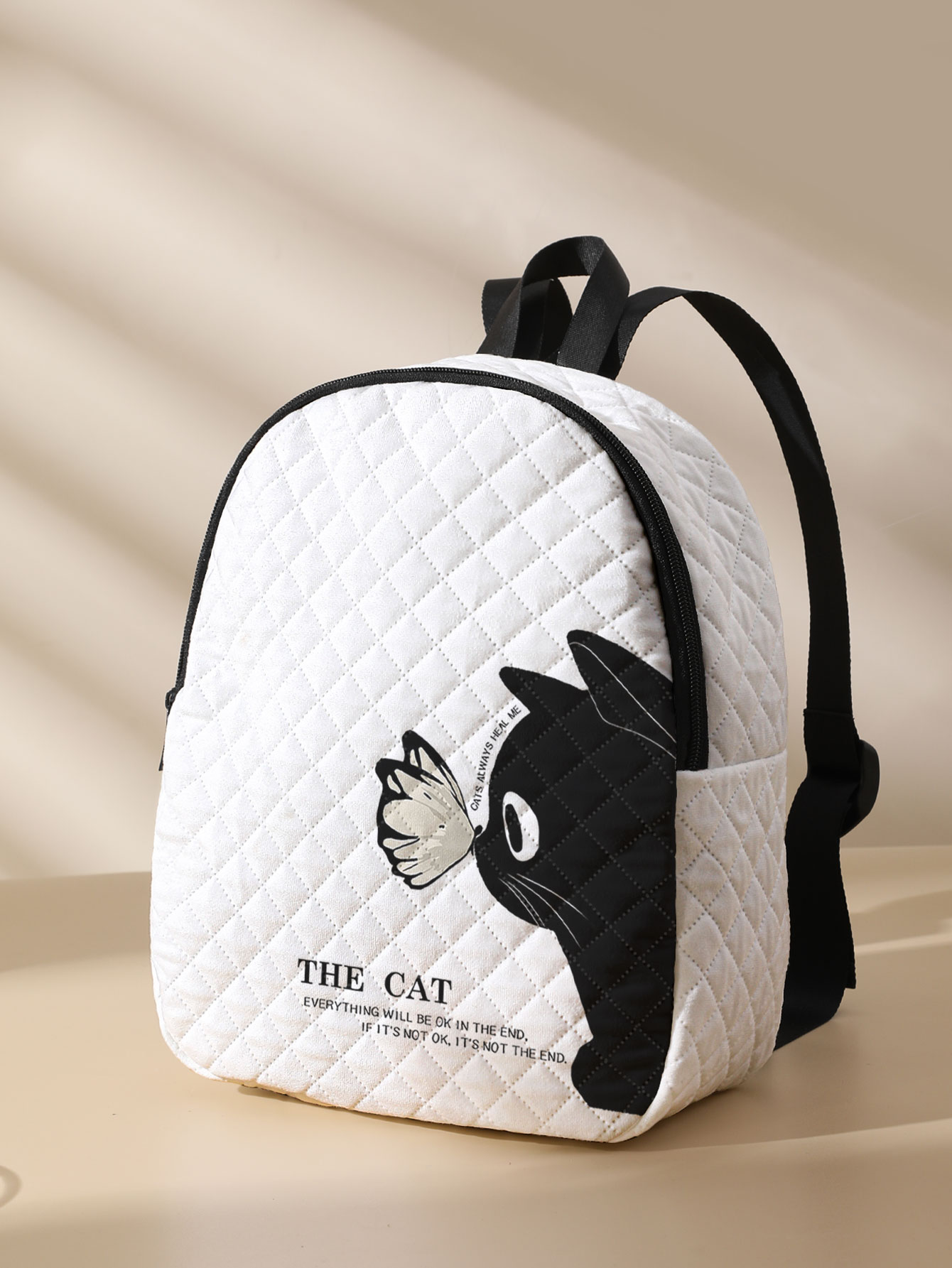 黒猫蝶プリントキルティングコンパクトバックパック、アウトドア - Mini Backpack Purse のレビューと価格