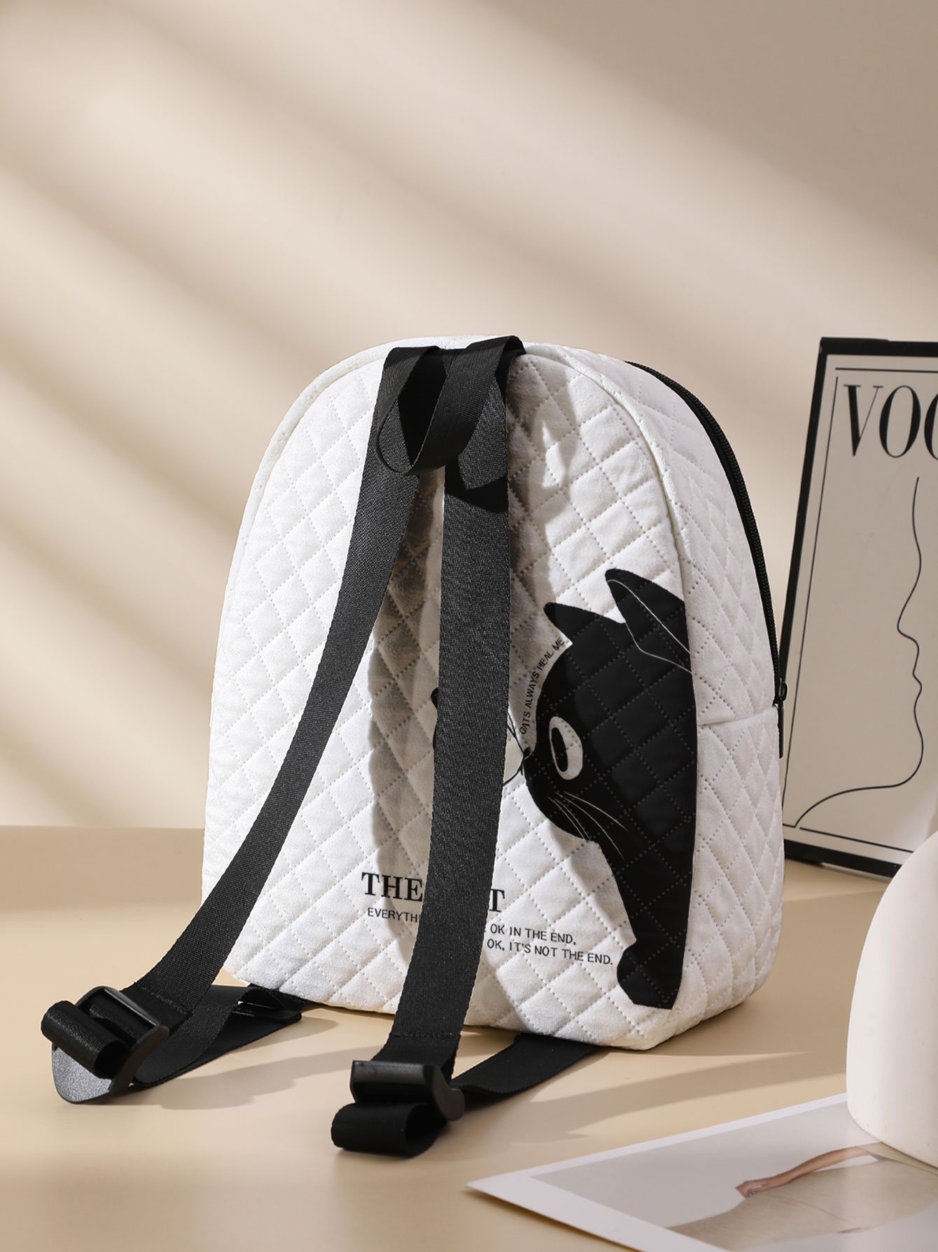 黒猫蝶プリントキルティングコンパクトバックパック、アウトドア - Mini Backpack Purse のレビューと価格