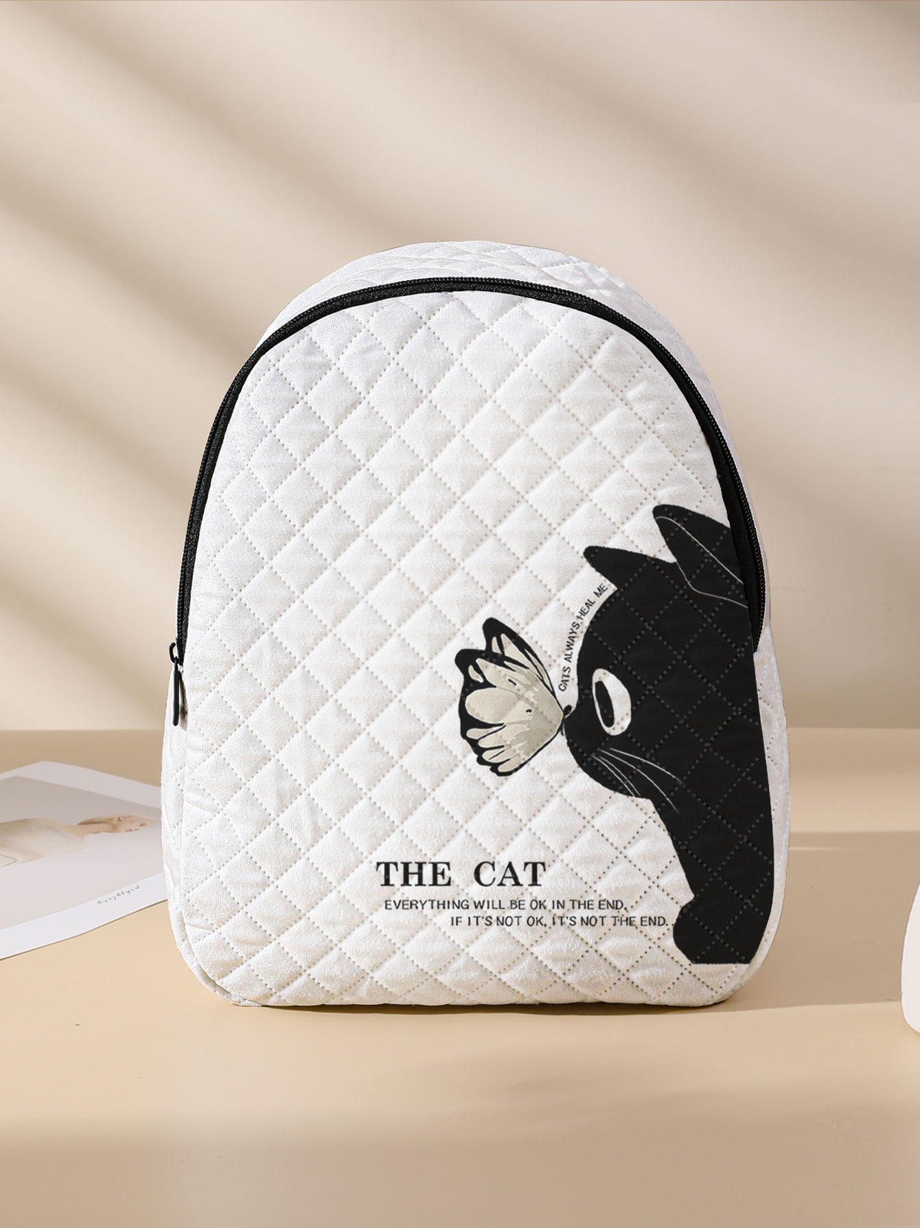 黒猫蝶プリントキルティングコンパクトバックパック、アウトドア - Mini Backpack Purse のレビューと価格