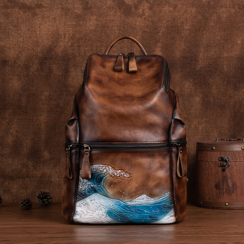 Johnature 本革女性バックパック大容量アウトドア旅行 - Leather Backpack Vintage のレビューと価格