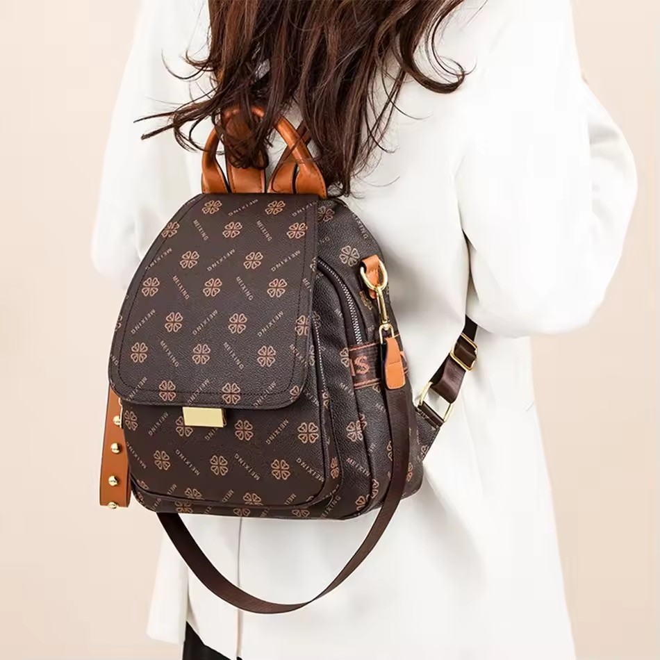レトロプリントバックパック レディース PUレザー エレガン - Leather Backpack Vintage のレビューと価格