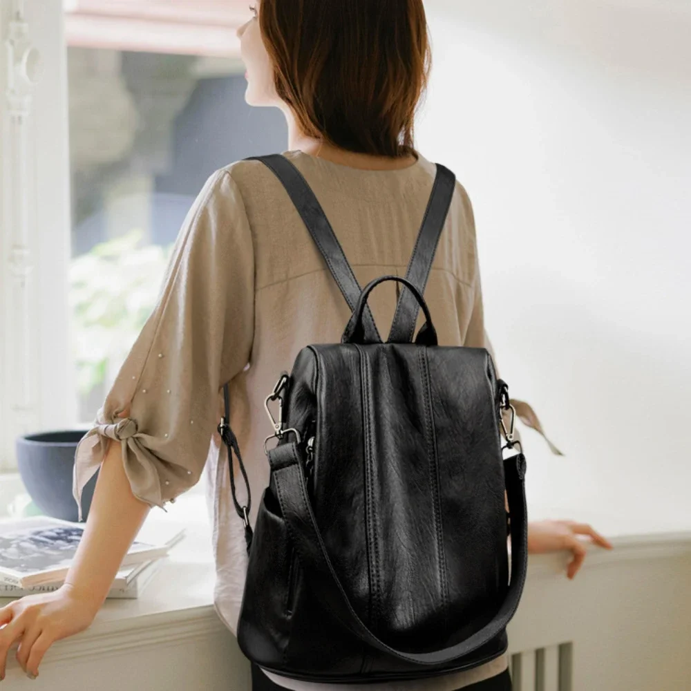 女性用新型盗難防止ノートパソコンバックパック、高品質ソフトレ - Leather Backpack Vintage のレビューと価格