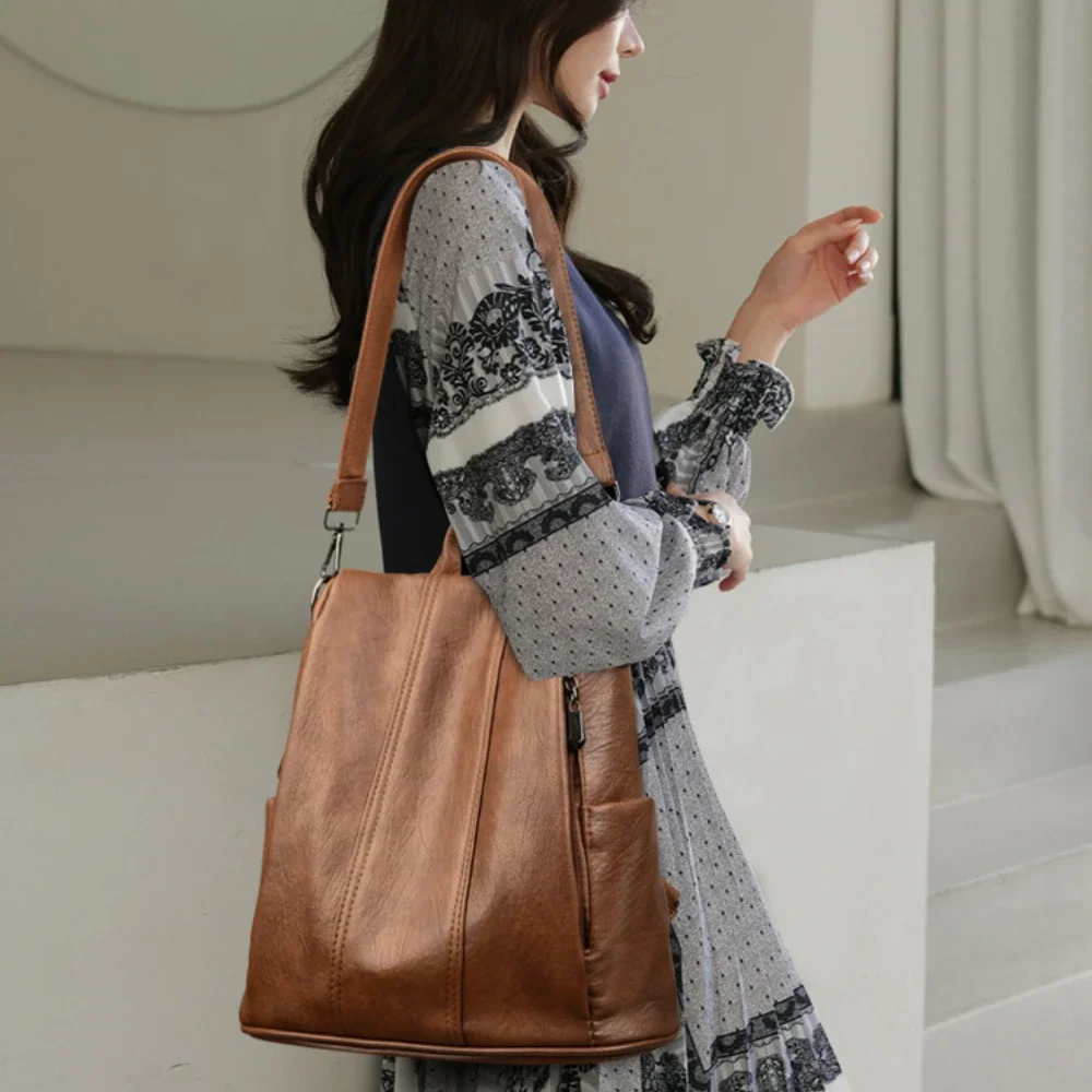 女性用新型盗難防止ノートパソコンバックパック、高品質ソフトレ - Leather Backpack Vintage のレビューと価格